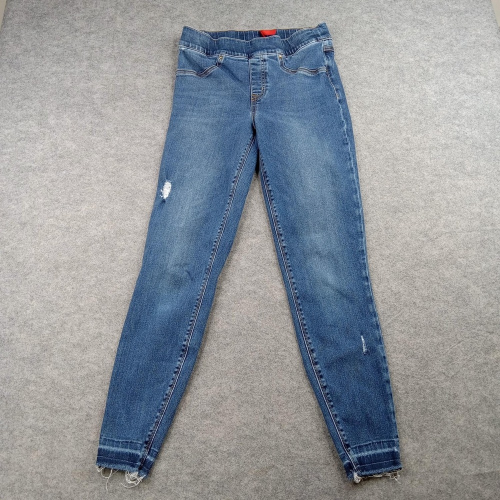 Spanx Jeans Womens Small Skinny Jeggings Pull On Distressed Raw Hem Mid Rise